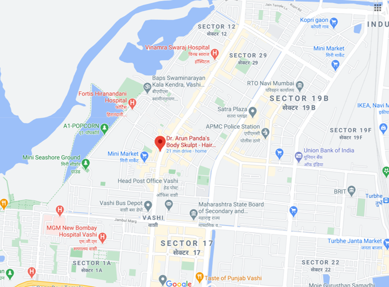 Centrally located hair transplant clinic in Navi Mumbai and Mumbai at Vashi offering professional hair restoration services.